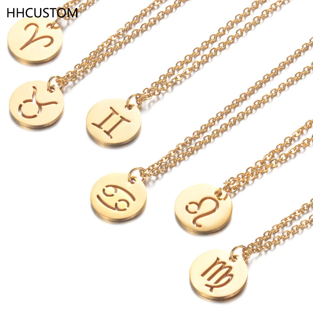 

HHCUSTOM Custom 12 Month Necklace Personality Stainless Steel Round Hollow Gold Pendant Choker For Unisex Jewelry Birthday Gift