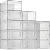 USA STOCK 12 Pack Shoe Storage Boxes, Clear Plastic Stackable Shoe Organizer Bins, Drawer Type Front Opening Shoe Holder