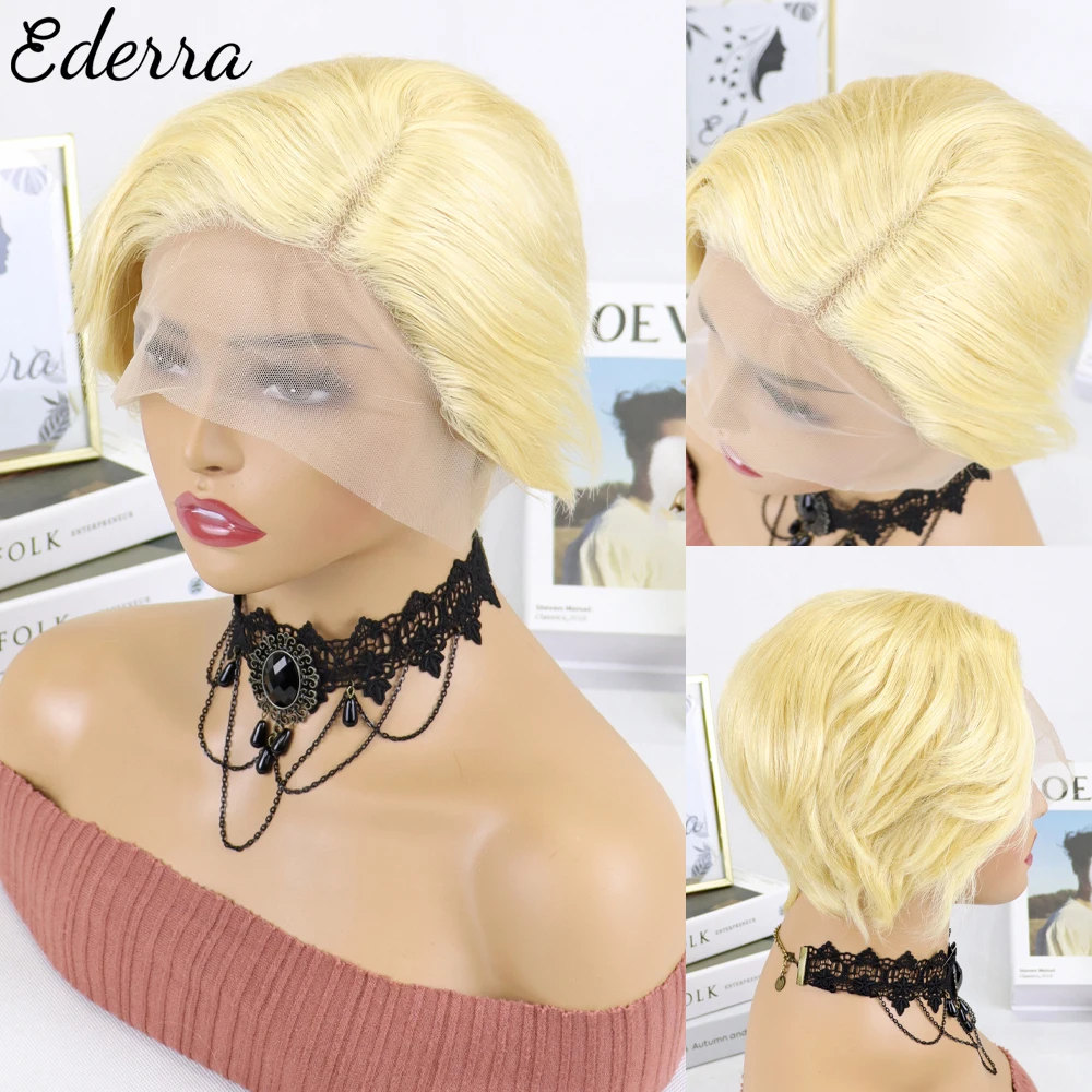 

Short Bob Wig Pixie Cut Wig Straight Human Hair Wigs 13x1 T Part Transparent Lace Wig For Women Preplucked Hairline Remy Hair