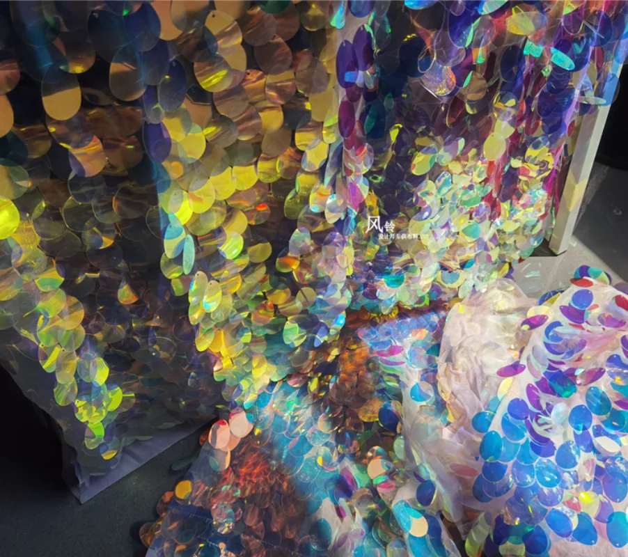 Вышитая марлевая ткань овальные блестки Голубой Прозрачный фон сделай сам Декор