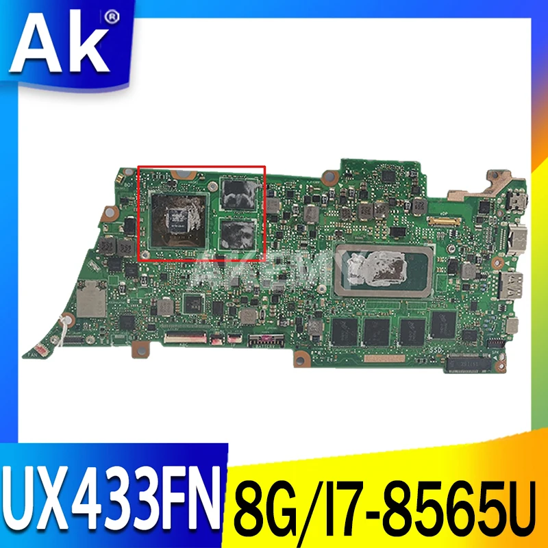 

UX433FN motherboard For ASUS UX433FN UX433F UX433 laptop mainboard UX433FN mainboard tested W/ 8G/I7-8565U (V2G-GPU）