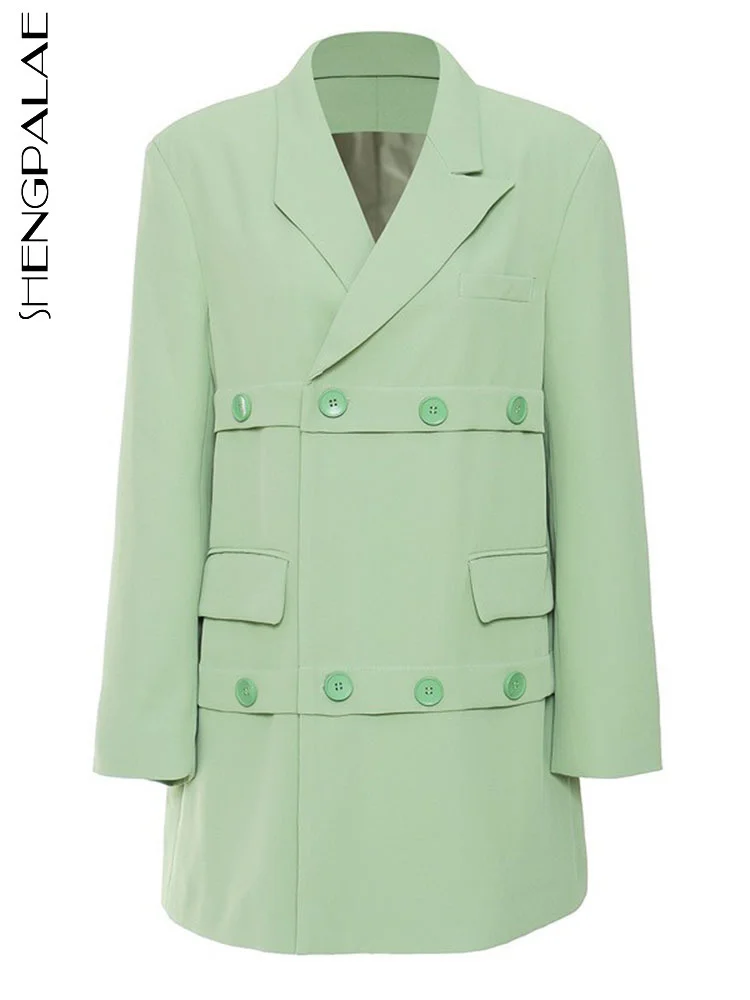 

SHENGPALAE зеленый костюм пальто миноритарный сплошной цвет высокое качество Офисная Леди с длинным рукавом Блейзер 2023 весна осень Y2k одежда 5Q970