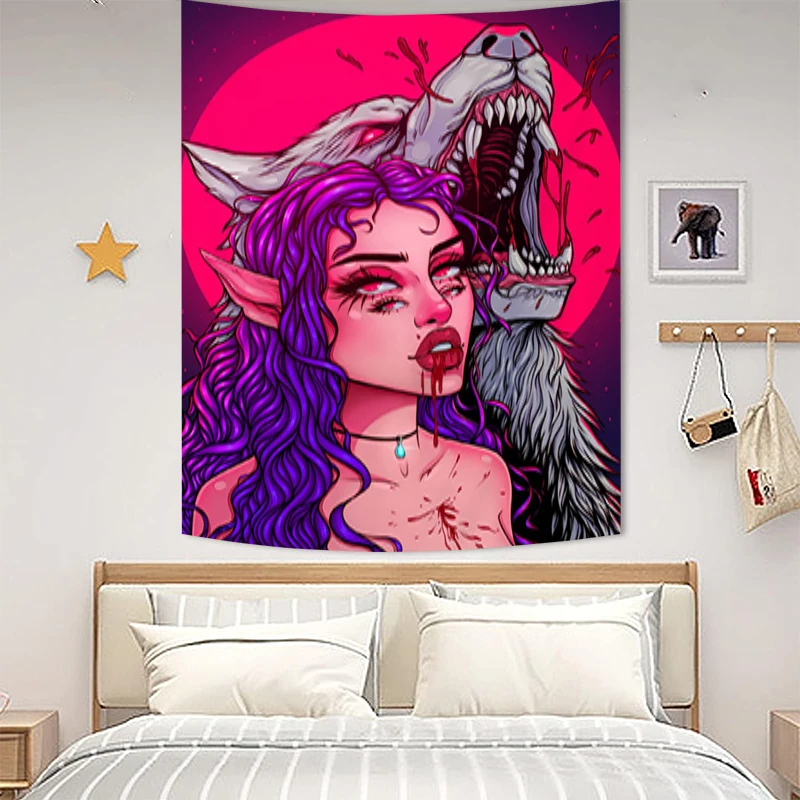 

Tapestries Psychedelic Girl Fabric Tapestry for Wall Decor Tapries Bedroom Decoration Room Decors Aesthetic Home Hanging the Art