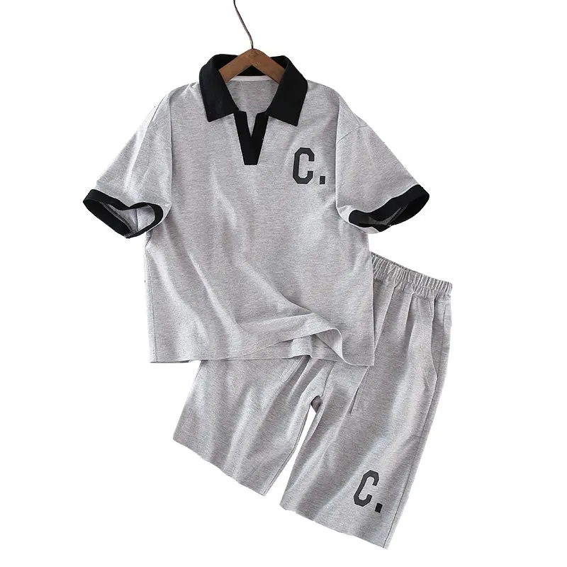 Children's Sport Clothing Set For Boys Short-Sleeved V-Neck T-Shirt+Shorts Solid Color Cotton Two-Piece Summer Teen Kids Outfits