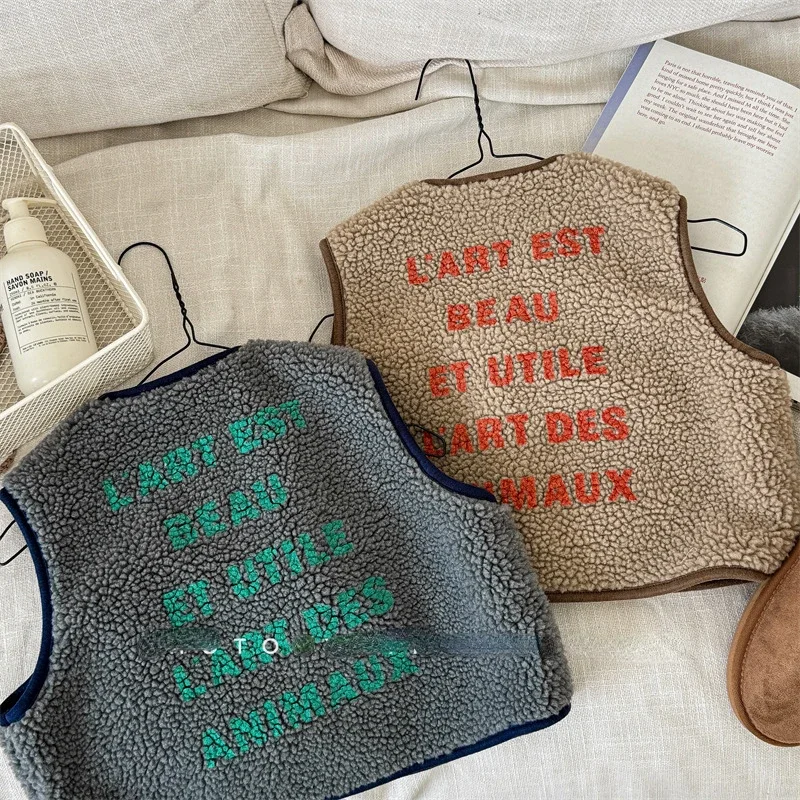 4597 Купите 2 шт. оптовая продажа детский жилет 2024 осенне-зимний корейский меховой с