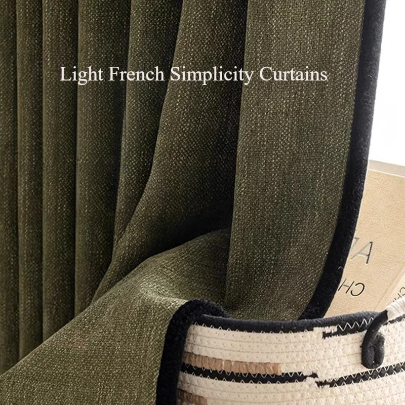 Легкие французские простые шторы для гостиной спальни черные края ретро-зеленые