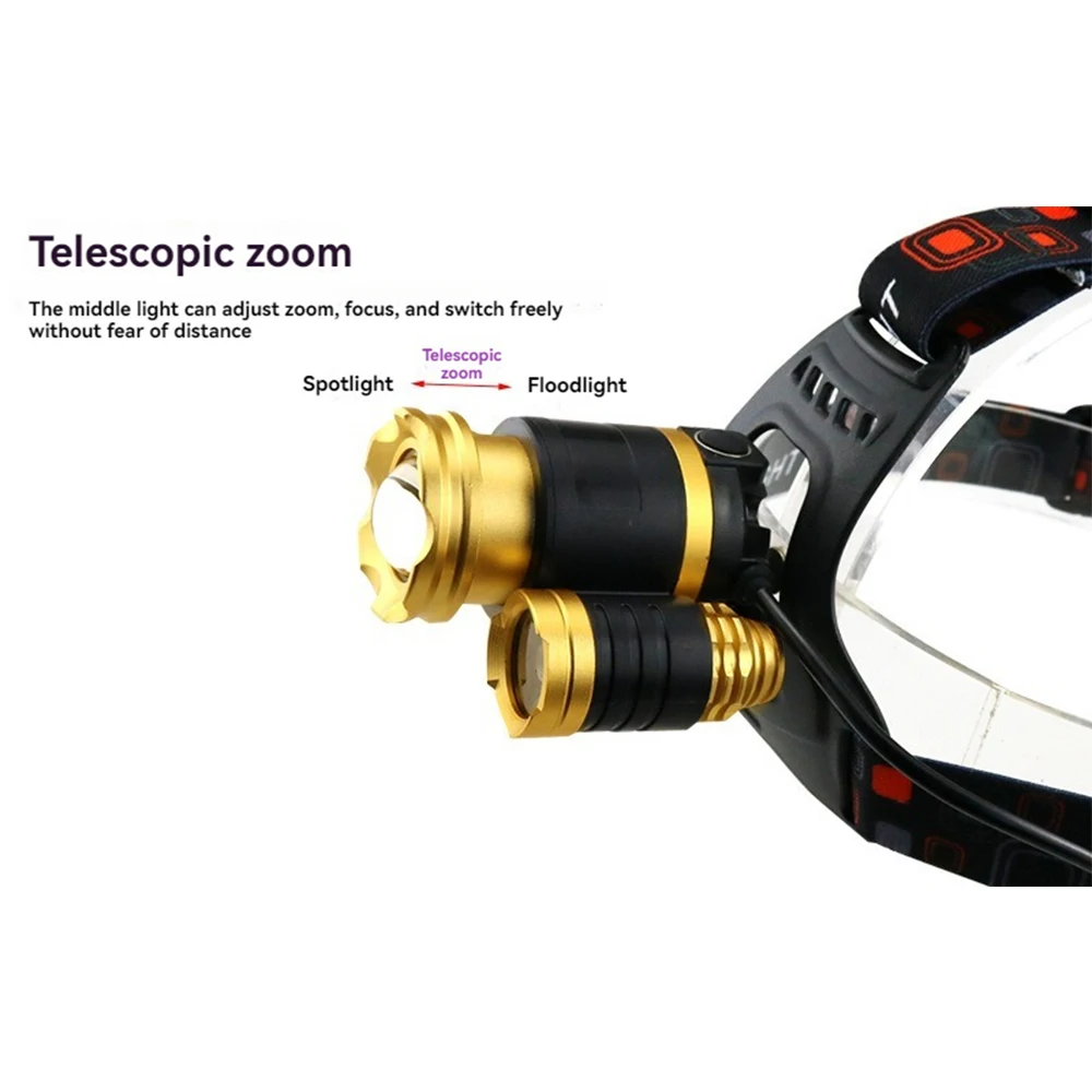 Мощный 3-головочный светодиодный налобный фонарь белый/УФ-свет Скорпион