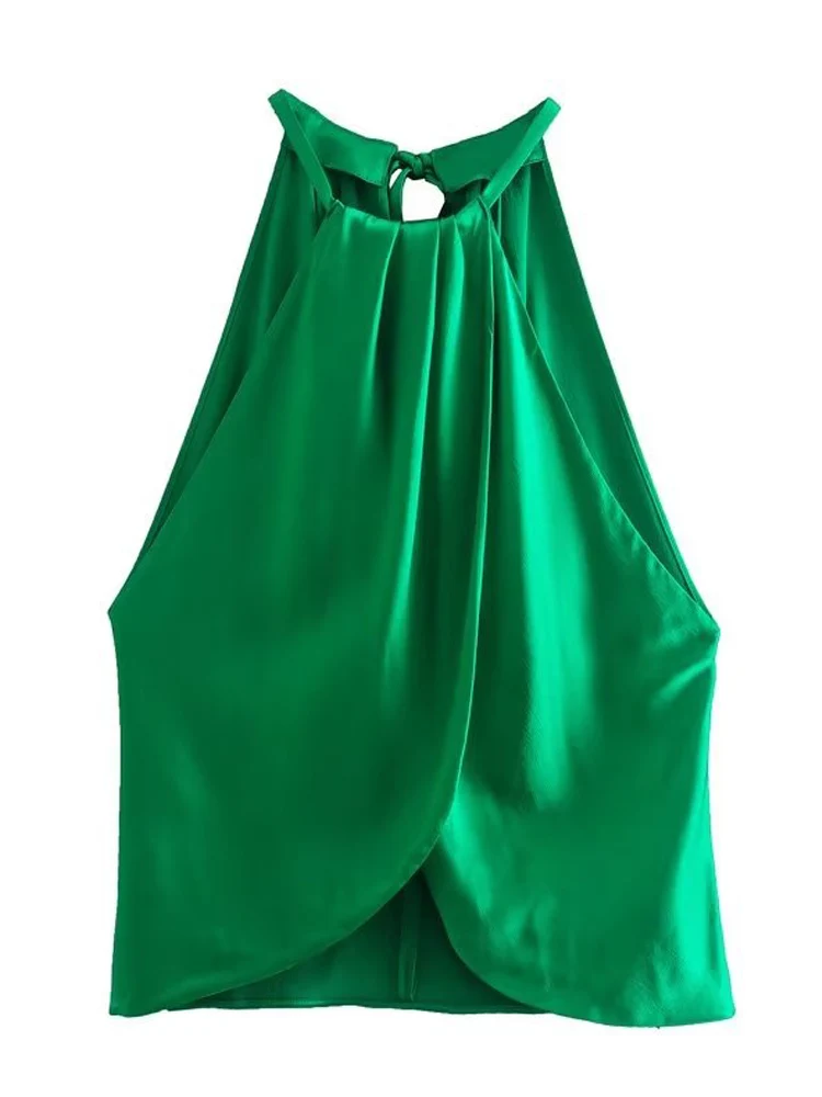 

2022 Summer Women Satin Blouses Shirts Tops Fashion Halter Sleeveless Solid Female Street Off shoulder Top Clothing