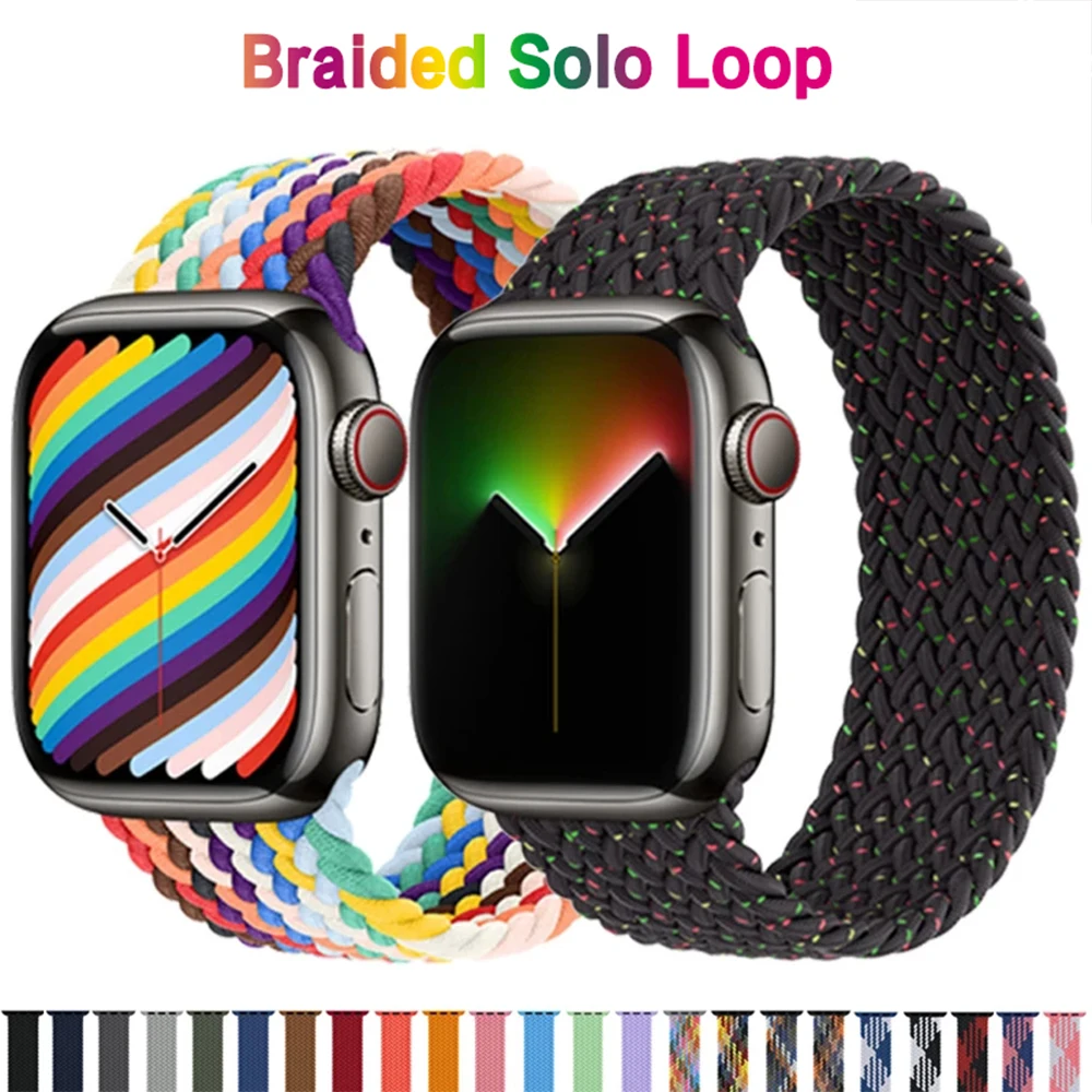 

Черный Плетеный соло ремешок для Apple Watch band 44 мм 38 мм 45 мм 41 мм нейлоновый эластичный браслет iWatch Series 3 4 5 SE 6 7