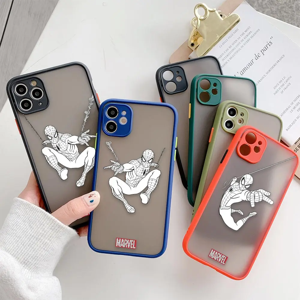 

Matte Case For Apple iPhone 11 12 13 Pro Max XR XS X 6 S 7 8 Plus Mini Skin Feel Cases Silicone Cool Marvel Spider-Man Comics