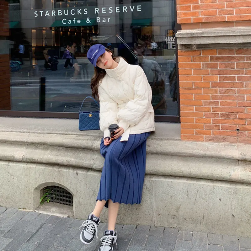 Autumn Winter New Stand Collar Solid Casual Velvet Overcoat Women's Fashion Short Lightweight Waist Tie Warm Down Jackets Coats