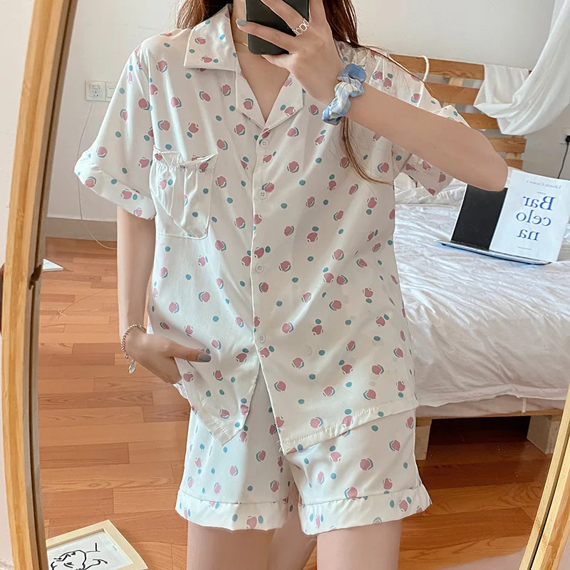 

Cute Little Flower Pajamas Female Summer Ins Casual Cute Students Can Wear Home Clothing Two-piece Set Two Piece Set Summer