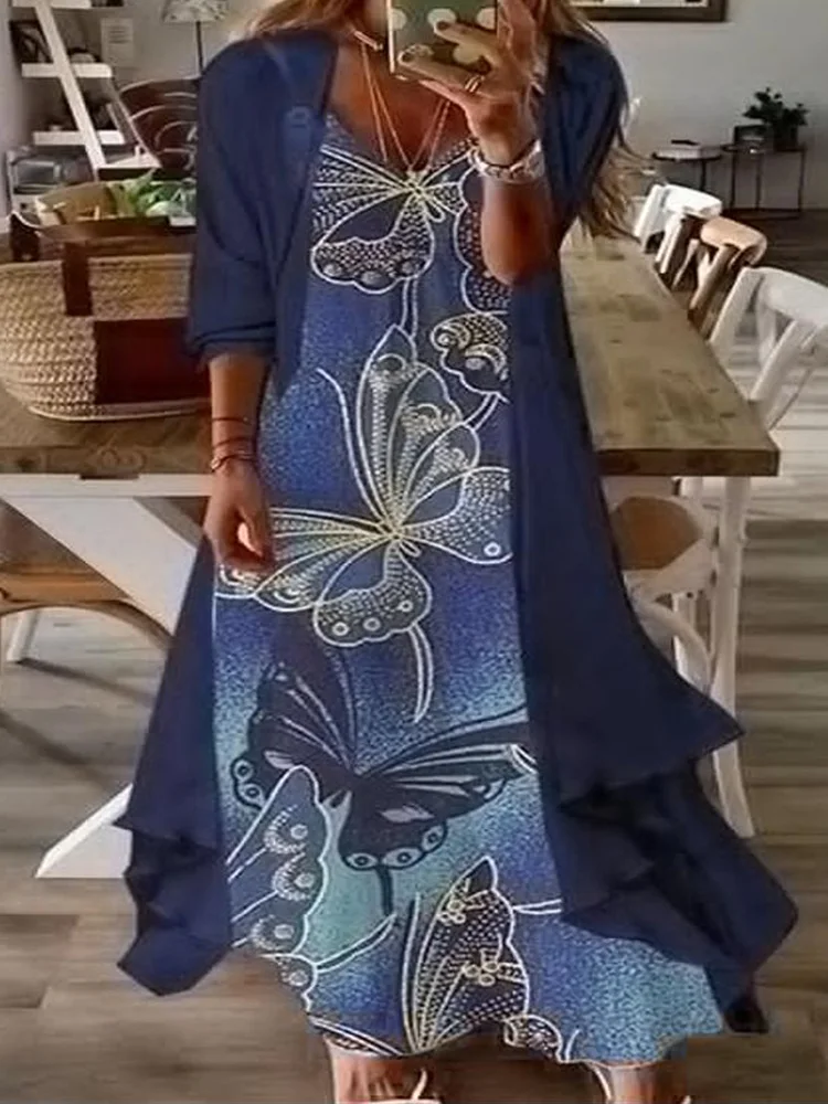 

Женское свободное уличное шикарное летнее платье с принтом, Женская плявечерние одежда 2022, комплект из искусственной двух предметов