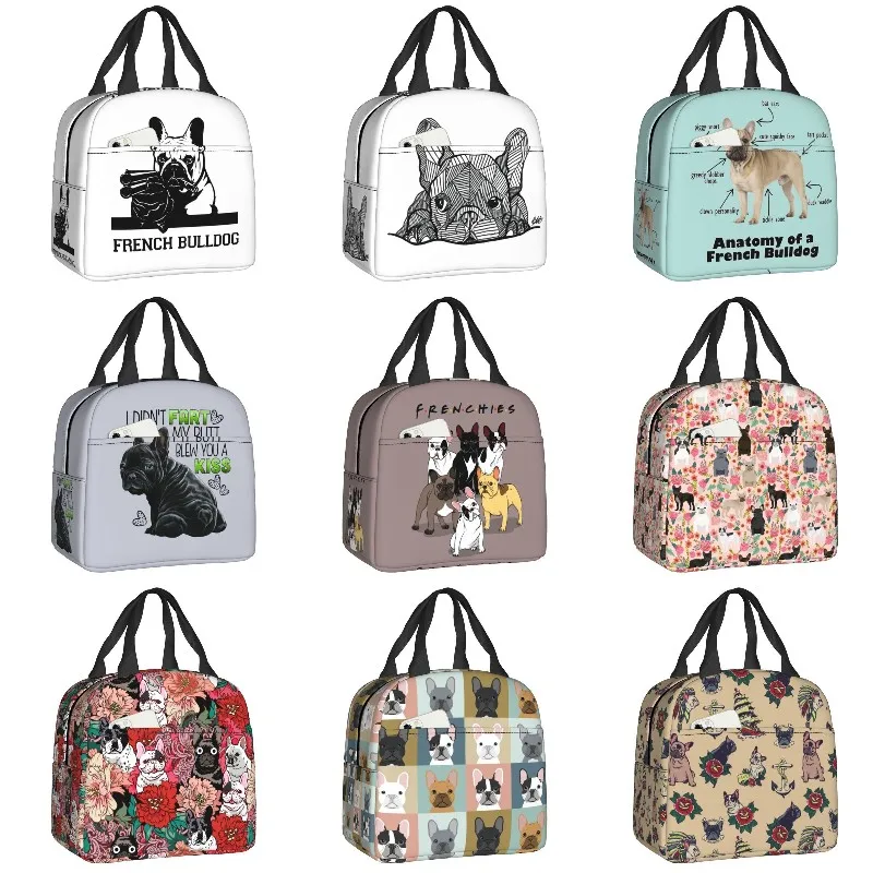 Cute Frenchie Dog Lover Resuable Lunch Box for Women Leakproof French Bulldog Cooler Thermal Food Insulated Lunch Bag School