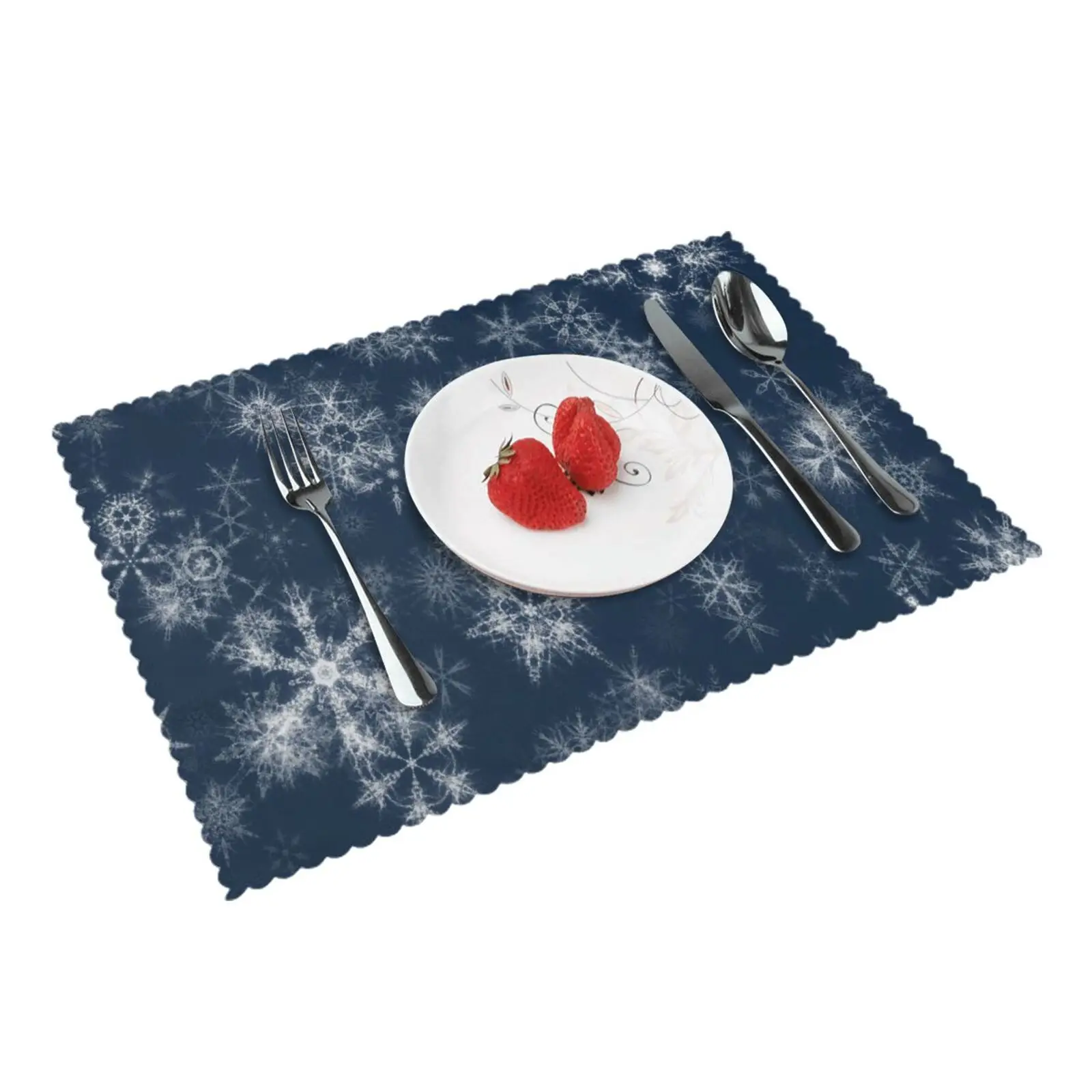 

Christmas Dark Blue Snowflakes Placemat for Dining Table Strong Heat Resistance Set of 4 Washable Single Side Stocked