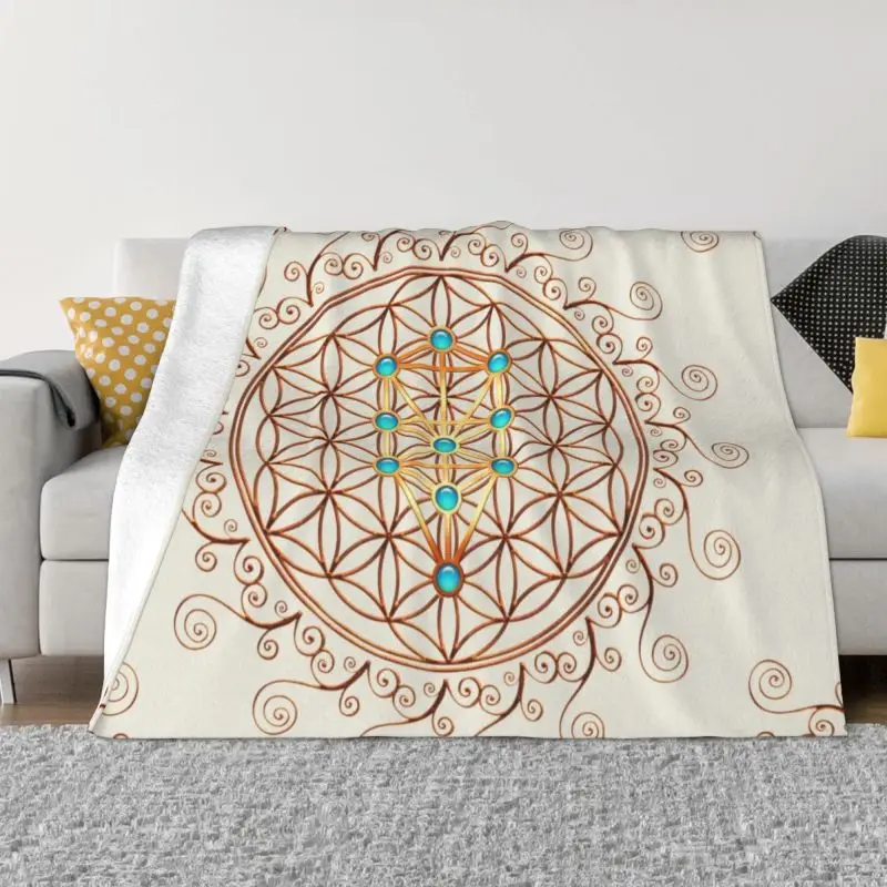 

Geometry Mandala Blankets Comfortable Soft Flannel Sprint Geometric Throw Blanket for Sofa Travel Bedroom Flower Of Life Sacred