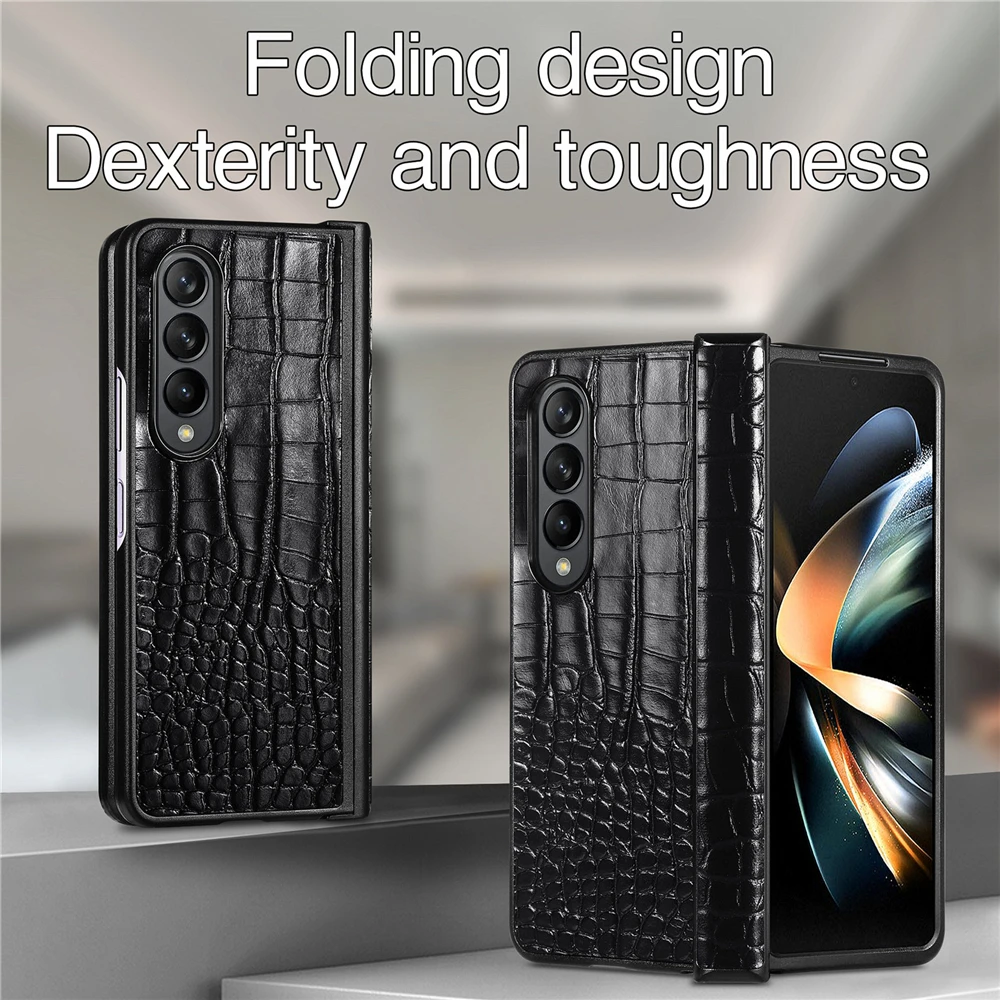 

Crocodile Pattern Flip Leather Cover For Samsung Galaxy Z Fold 4 5G Case Camera Protection Shockproof Phone Cases Coque Fundas