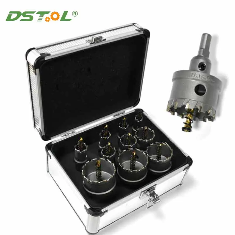 TCT Hole Saw Drill Bits Set Carbide Tipped Metal Core Cutter For Stainless Steel Plate Iron Metal PVC With Aluminum Box 16-53mm