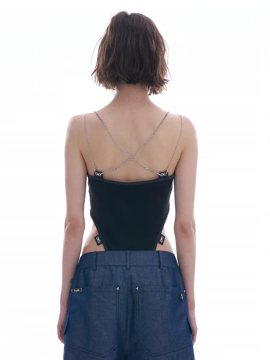 Боди RORORIRI с цепочкой Женское боди высоким вырезом винтажный лоскутный