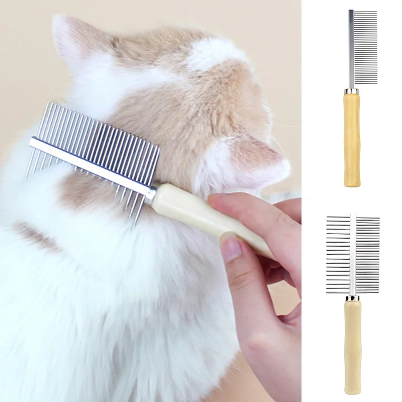 

Pet Hair Comb Cleaning Brush Cat Dog Hair Comb Hair Trimmer Comb Easy Use Wooden Handle Stainless Steel Grooming Accessories