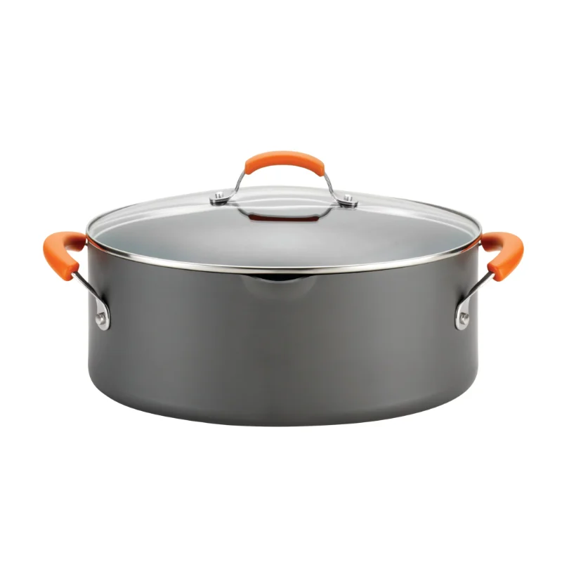

Hard-Anodized Nonstick Oval Pasta Pot / Stockpot with Lid and Pour Spout, 8-Quart, Gray with Orange Handles