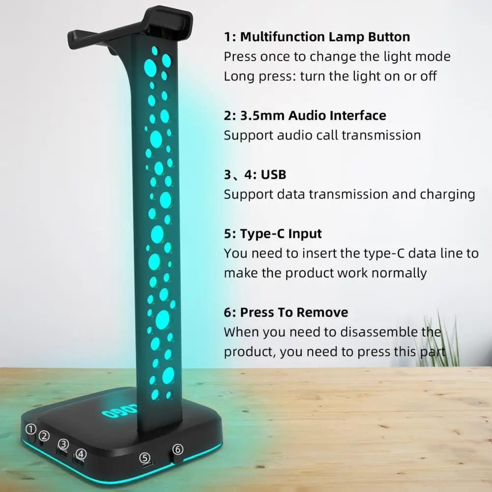 

Вертикальный Улучшенный держатель гарнитуры 3,5 мм USB RGB с полкой и дисплеем Plug Play, широко совместимый с магазином