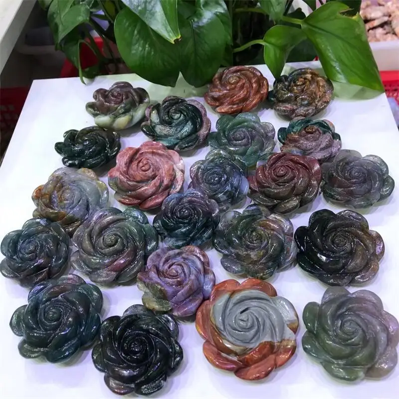

Natural Ocean Jasper Flower Hand-carved Crystal Stones Quartz Crystals Healing Stone Gift Decorative Craft 1pcs