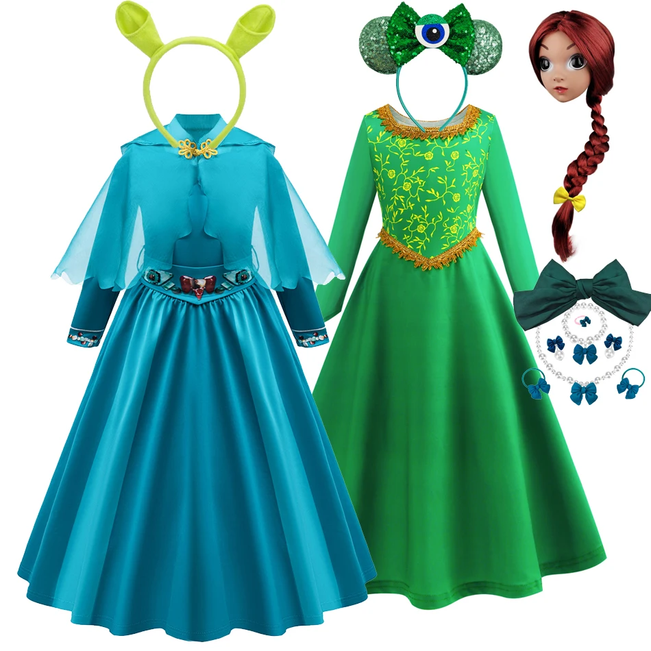 Костюм для косплея Fiona из фильма голубое зеленое платье униформа детей наряд
