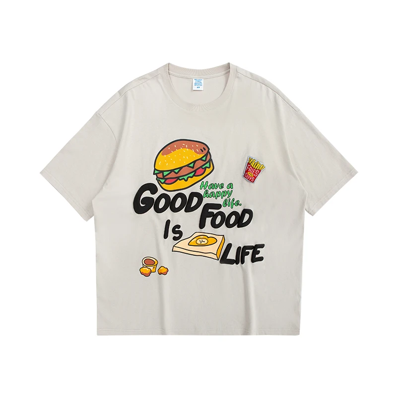 

Streetwear Good Food Is Life Oversized T-Shirts Hamburger Graphic T Shirts