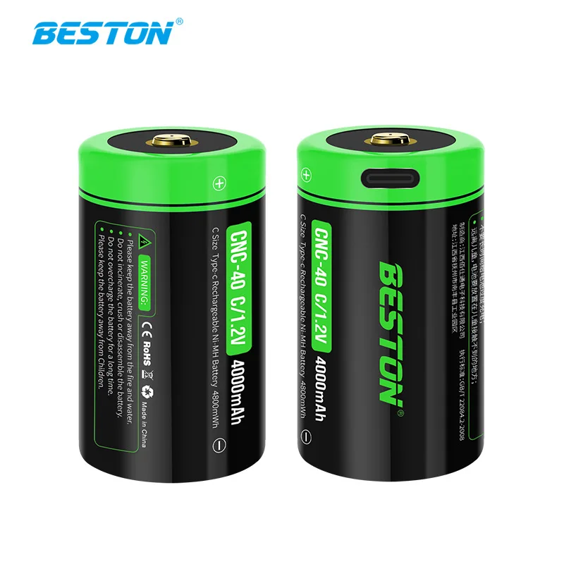

BESTON Type C Input Charging C Size Rechargeable Battery 1.2V Ni-mh 4000mAh HI-Tech Home Application Battery