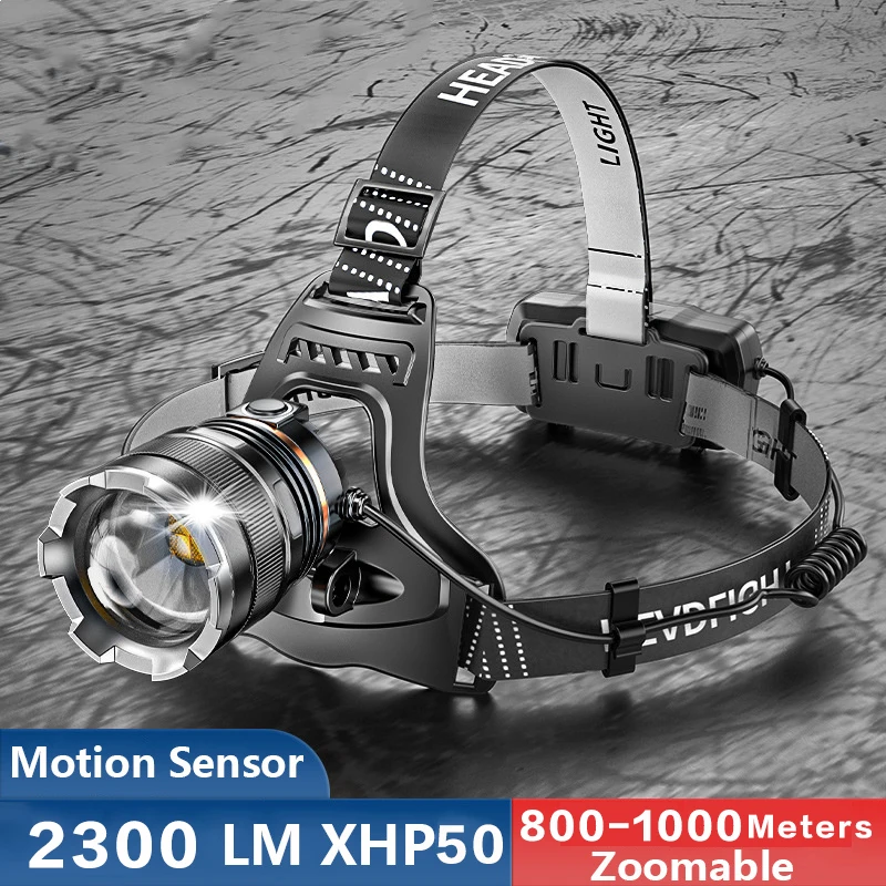 500 Meters XHP50 Super Sensor Led Headlamp Zoom High Power USB Rechargeable Fishing Headlight 18650 Camp Head Torch Waterproof