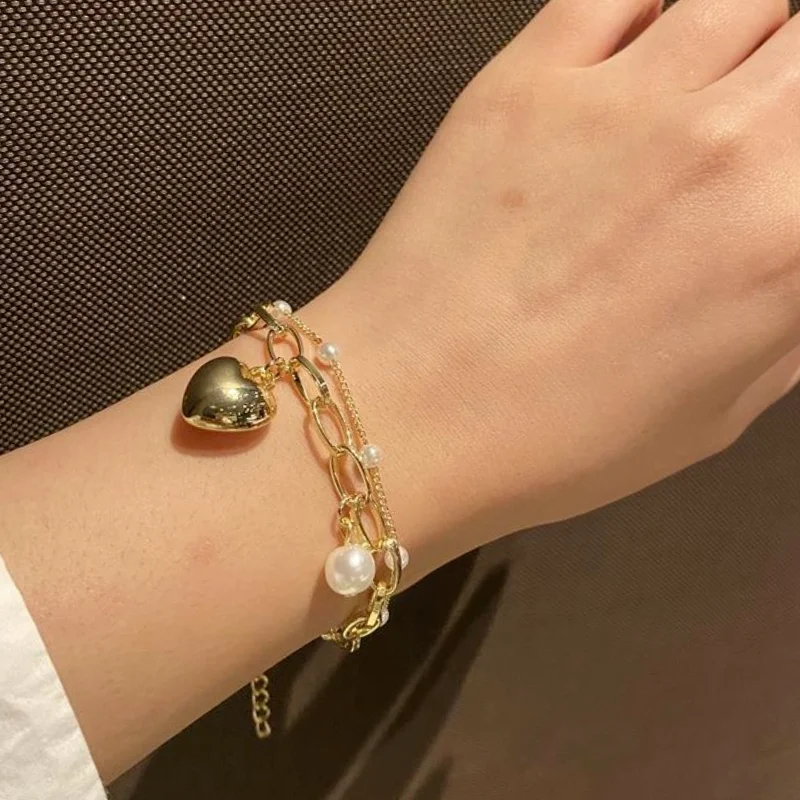 

Korean Pearl Love Double-layer Bracelet Female Ins Trend Simple Fashion Temperament Jewelry Small Fresh Sweet and Lovely Style