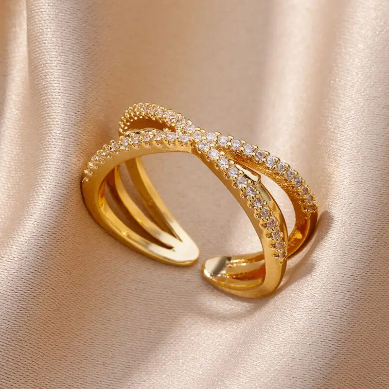 

Zircon Cross Rings for Women Gold Plated Stainless Steel Ring 2023 Trend Wedding Aesthetic Jewelry free shipping item anillos