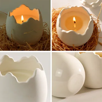 5oz Egg Shaped White Color Ceramic Candle Jars Porcelain Soy Wax Container Wholesale Unique Candle Jars for Home Decoration