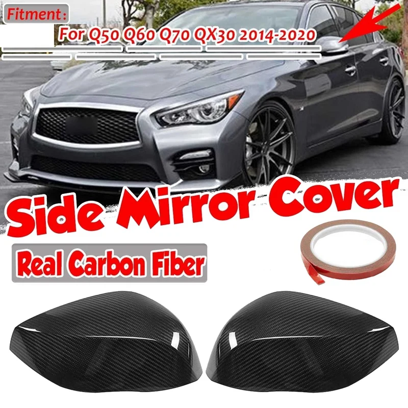 

Real Carbon Fiber Car Door Side Mirror Cover Rearview Mirror Cap For Infiniti Q50 2014-2020
