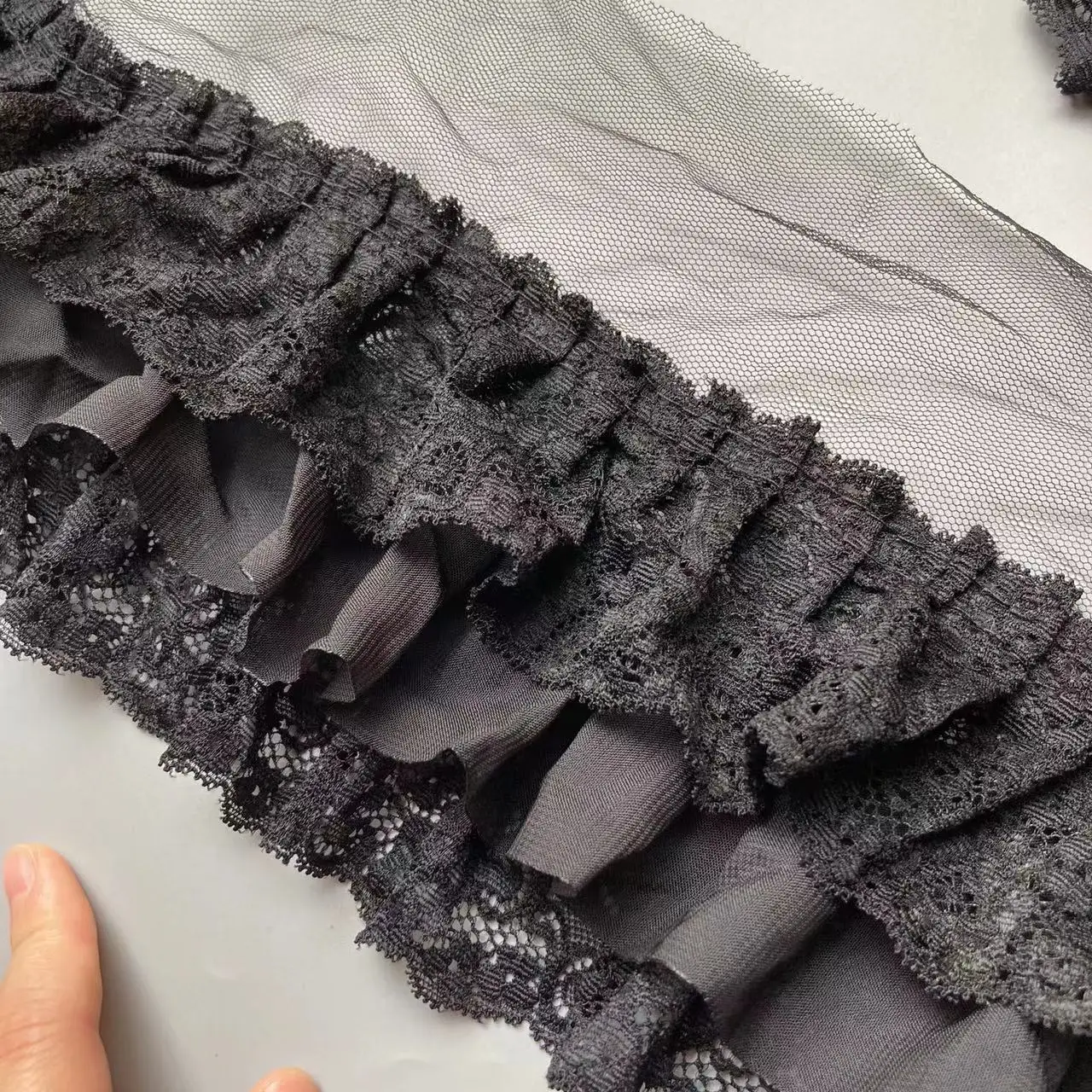 1 ярд черная трехслойная плиссированная кружевная бейка шифоновая ткань вышивка
