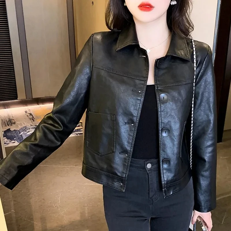 Black Leather Fur Jacket Winter Woman Coat 2022 Luxury Fashionable Desginer Short Biker Jacket Plus Size 4XL Womens Leather Coat enlarge