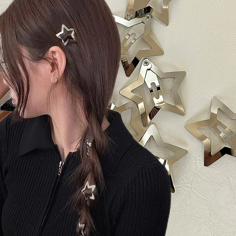 

10Pcs Silver Star BB Hairclips Girl Cute Star Barrettes Women Simple Mini Metal Snap Clip Headdress Hair Jewelry Accessories