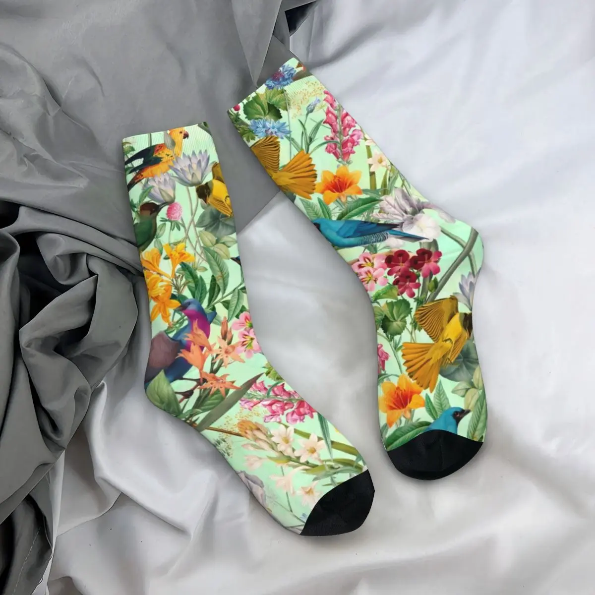 

Colorful Birds Print Socks Tropical Paradise Floral Modern Novelty Mid Stockings Large Chemical Fiber Teenage Sport Socks