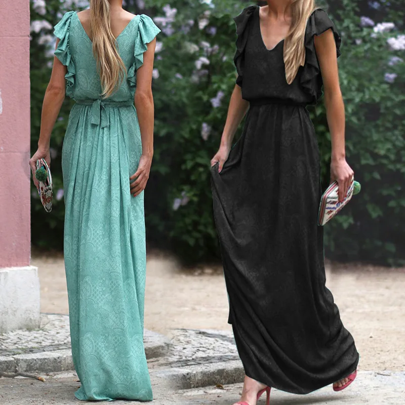 

Женское длинное платье без рукавов, платье с V-образным вырезом и принтом, лето 2023