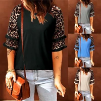 womens tops 2022 spring summer leopard patchwork short sleeve o neck tshirt women fashion ladies loose top tee casual pullover