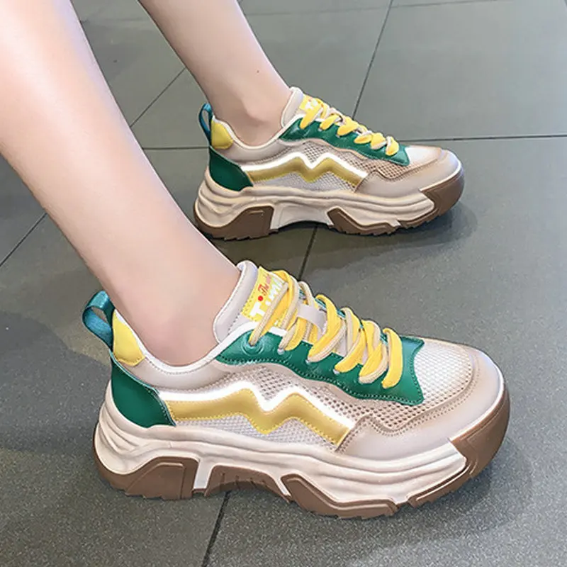 Women's Shoes 2023 Spring and Summer New Lace-up Color-Blocking Inner Height-increasing Shoes Sneakers Women Tenis Feminino