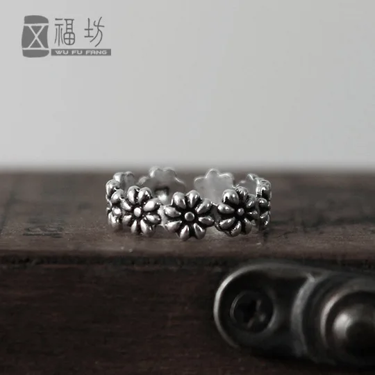 

New Design Ring Female Retro Style Flower Ring Opening Adjustable Tail Ring Girlfriend Gift Jewelry Accessories