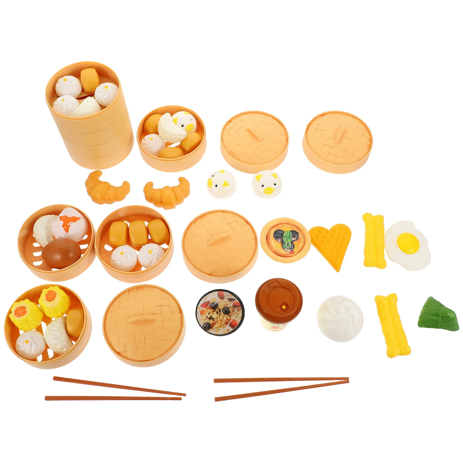 

3 набора/51 штука, пароварка для завтрака, булочка, семейная еда, приглушенная цена, пластиковый кухонный игрушечный костюм