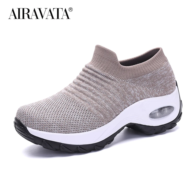 Women Sock Shoes Breathable Walking Shoes High Increasing Athletic Sneakers Knitted Outdoor Casual Loafer Shoe Plus Size 44