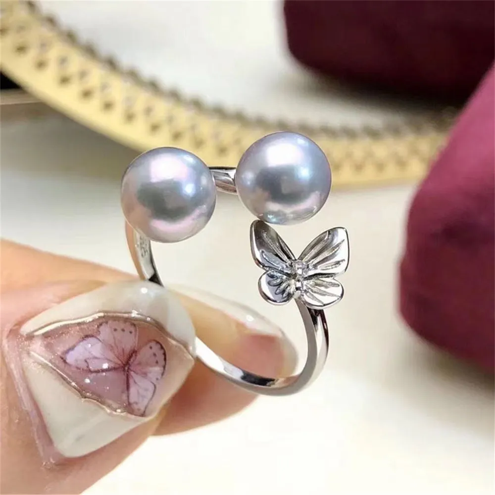 

Аксессуары «сделай сам» из жемчуга, серебро 925 пробы, ювелирные изделия, искусственное жемчужное кольцо, пустой держатель, регулировка, подходит для бусин 6-8 мм