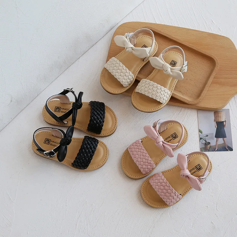 

Retro Weave Girl Sandal 2022 Summer New Fashion Child Sandals Cute Bowtie Beach Shoes Kids Roman Shoes Baby Girls Shoes F05224