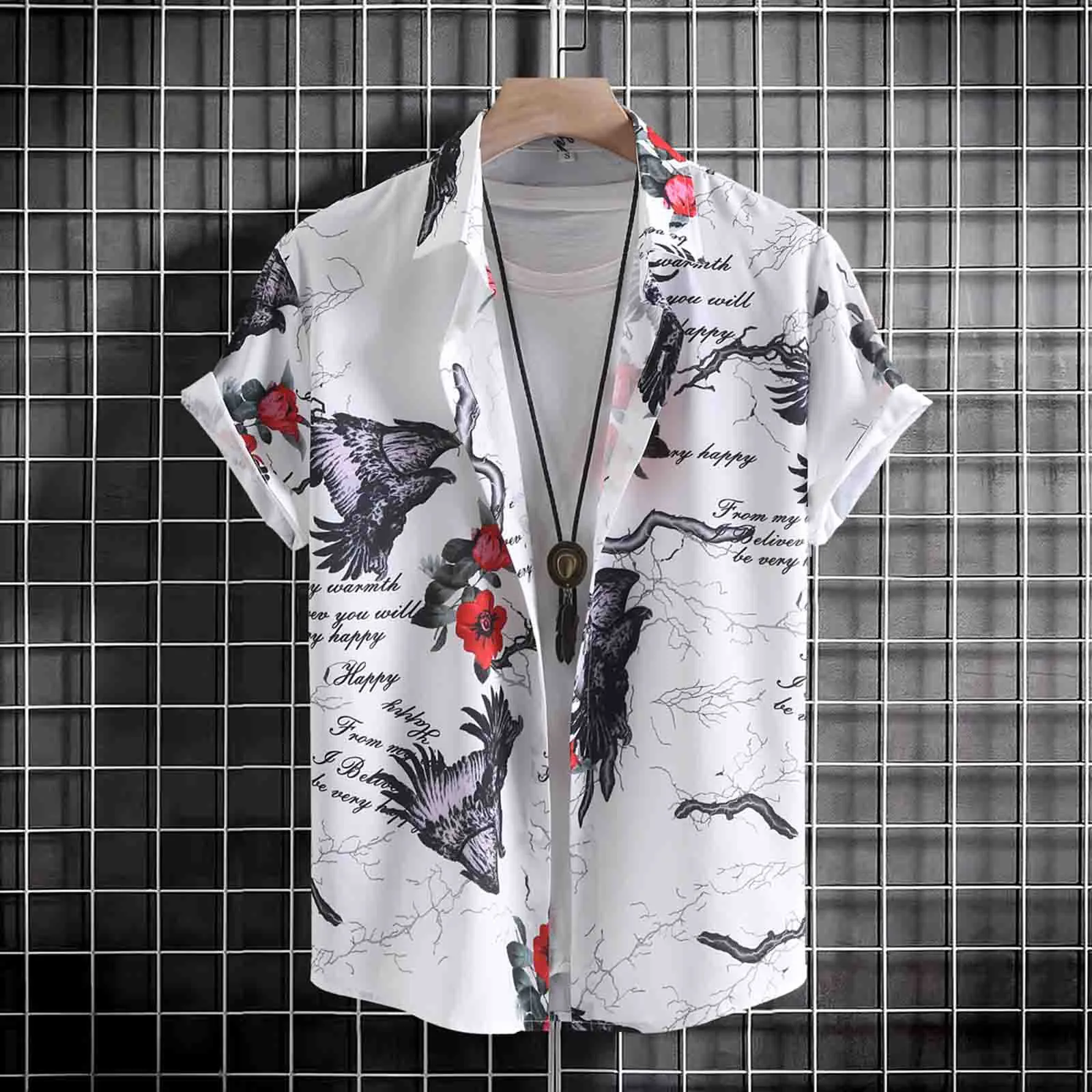 

Blue Pajama Male Hawaii Casual Loose Print Shirt Turn Down Collar Short Sleeve Shirt Foam Slipper Mens Raglan