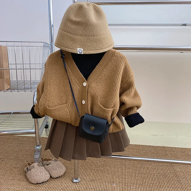 

Girls Autumn Sweater And Set Sweater Children's Coat New And Clothing Color Cardigan Solid Korean Spring Casual Boys Style Loose