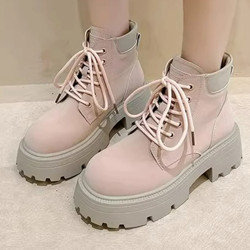 

Chunky Platform Women Motorcycle Boots Winter New 2024 Designer Lace-up Pumps Chelsea Boots Fashion Clasual Sport Ankle Shoes